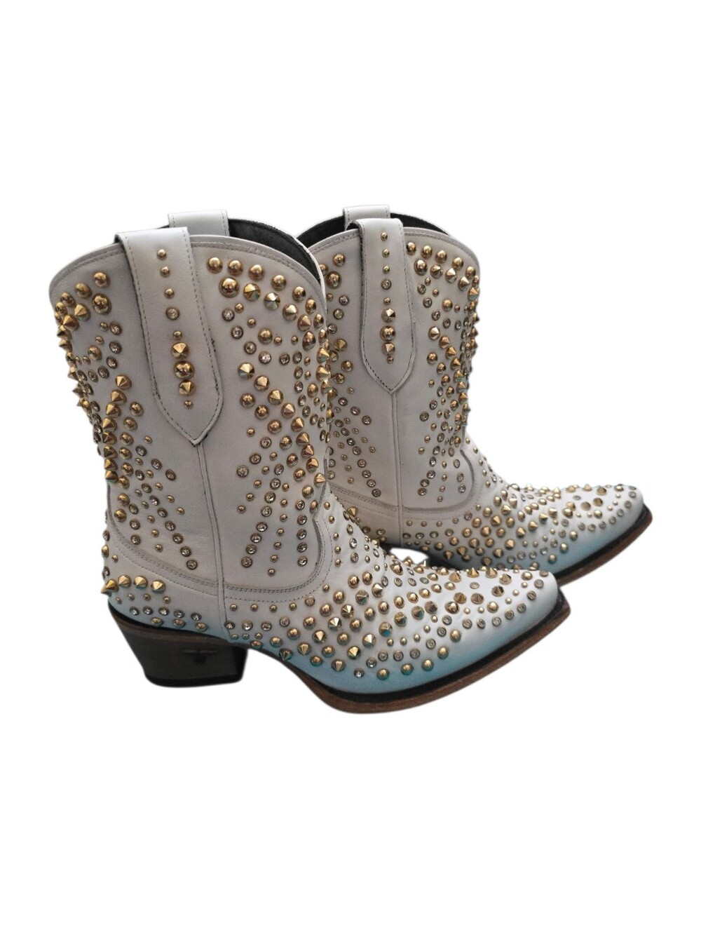 Lane Dolly Matte White Gold Stud Rhinestone Booties 8. 5